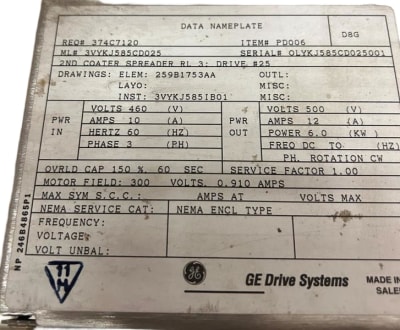 GENERAL ELECTRIC 3VYKJ585CD025