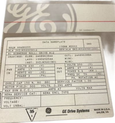 GENERAL ELECTRIC 3VZJK520CD012