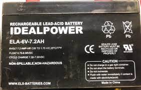 IDEAL POWER CONVERTERS ELA.6V-7.2AH
