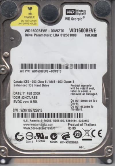 WESTERN DIGITAL WD1600BEVE-00WZT0