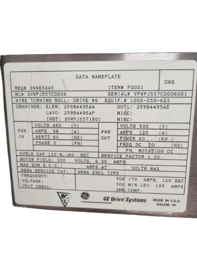 GENERAL ELECTRIC 3VWPJ557CD006