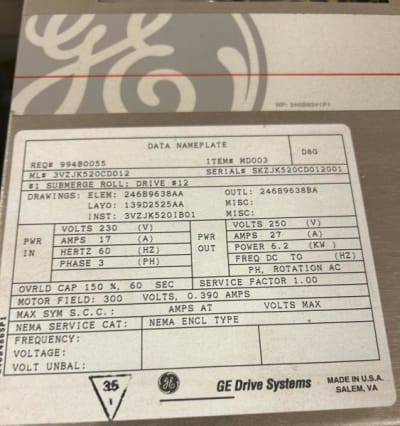 GENERAL ELECTRIC 3VZJK520CD012